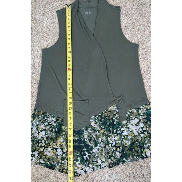 LOGO by Lori Goldstein Green Vest Long Line Floral Chiffon Hem Size Large - Picture 8 of 9